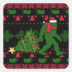 Bigfoot on knit background square sticker