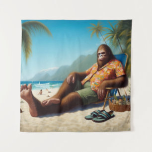 Bigfoot On the Beach Tapestry