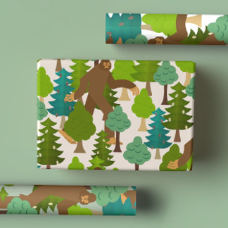 Bigfoot on the Loose Cute Cartoon Sasquatch Wrapping Paper Sheet