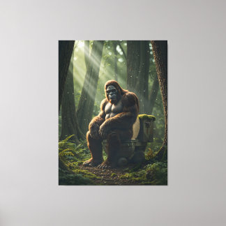 Bigfoot on the toilet in the Woods Canvas Print