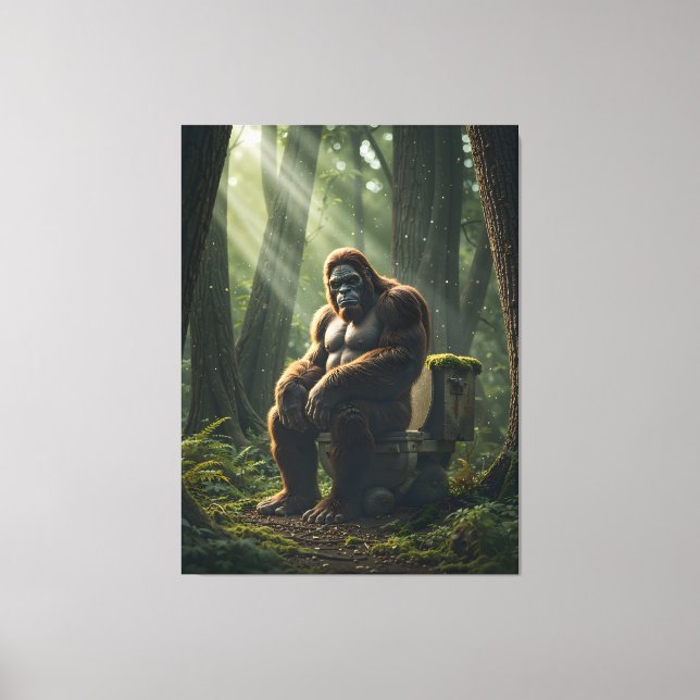Bigfoot on the toilet in the Woods Canvas Print (Front)