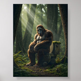 Bigfoot on the toilet in the Woods Poster