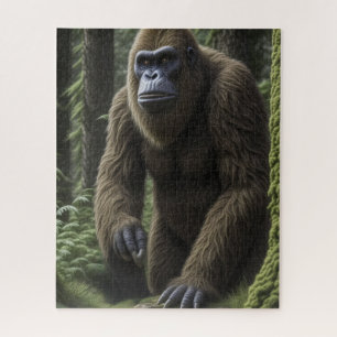 Bigfoot or Sasquatch Squatting by a Tree Jigsaw Puzzle