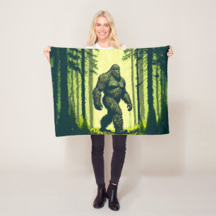 Bigfoot Out For A Forest Walk Sasquatch Fleece Blanket