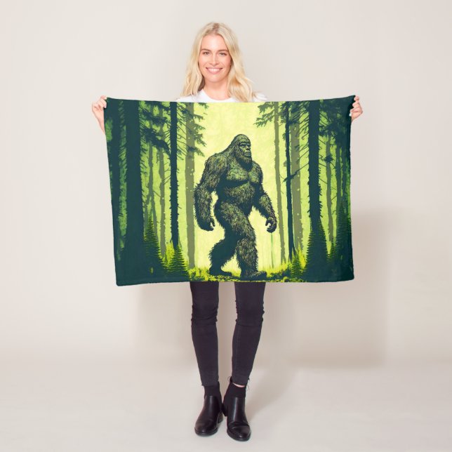 Bigfoot Out For A Forest Walk Sasquatch  Fleece Blanket (In Situ)