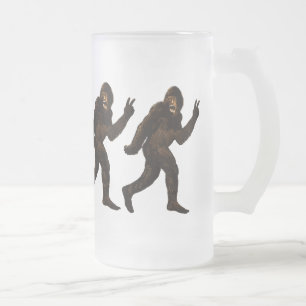 Bigfoot Peace Sign Frosted Glass Beer Mug