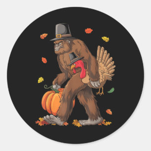 Bigfoot Pilgrim Turkey Pumpkin Thanksgiving Boys K Classic Round Sticker