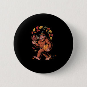 Bigfoot Pilgrim Turkey Pumpkin Thanksgiving Day Bo 6 Cm Round Badge