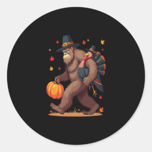 Bigfoot Pilgrim Turkey Pumpkin Thanksgiving Day Bo Classic Round Sticker