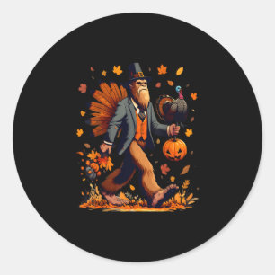 Bigfoot Pilgrim Turkey Pumpkin Thanksgiving Day Bo Classic Round Sticker