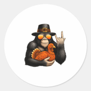 Bigfoot Pilgrim Turkey Pumpkin Thanksgiving Day Bo Classic Round Sticker