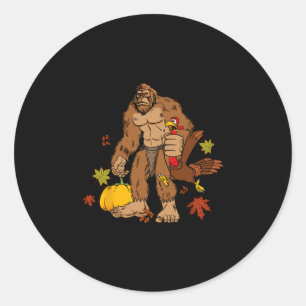 Bigfoot Pilgrim Turkey Pumpkin Thanksgiving Day Bo Classic Round Sticker