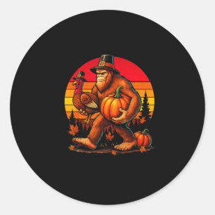 Bigfoot Pilgrim Turkey Pumpkin Thanksgiving Day Bo Classic Round Sticker