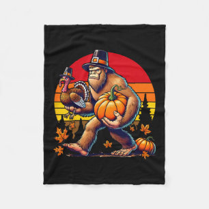 Bigfoot Pilgrim Turkey Pumpkin Thanksgiving Day Bo Fleece Blanket