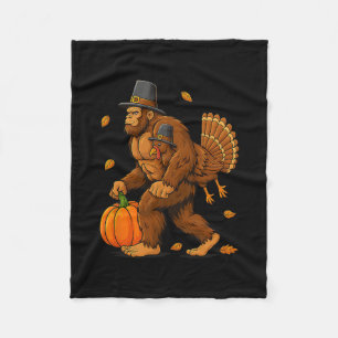 Bigfoot Pilgrim Turkey Pumpkin Thanksgiving Day Bo Fleece Blanket