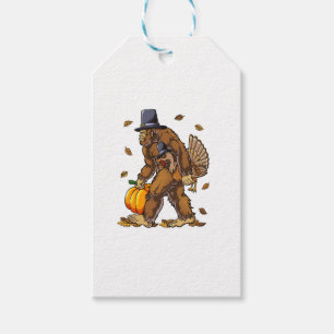 Bigfoot Pilgrim Turkey Pumpkin Thanksgiving Day Bo Gift Tags
