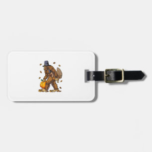 Bigfoot Pilgrim Turkey Pumpkin Thanksgiving Day Bo Luggage Tag