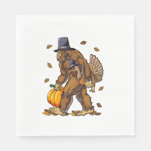 Bigfoot Pilgrim Turkey Pumpkin Thanksgiving Day Bo Napkin