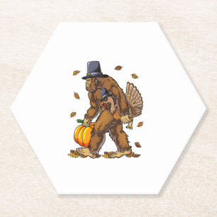 Bigfoot Pilgrim Turkey Pumpkin Thanksgiving Day Bo Paper Coaster