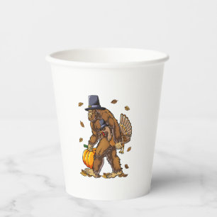 Bigfoot Pilgrim Turkey Pumpkin Thanksgiving Day Bo Paper Cups