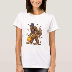 Bigfoot Pilgrim Turkey Pumpkin Thanksgiving Day Bo T-Shirt