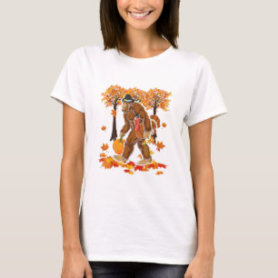 Bigfoot Pilgrim Turkey Pumpkin Thanksgiving Day Bo T-Shirt