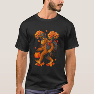 Bigfoot Pilgrim Turkey Pumpkin Thanksgiving Day Bo T-Shirt