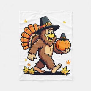 Bigfoot Pilgrim Turkey Pumpkin Thanksgiving Men Wo Fleece Blanket