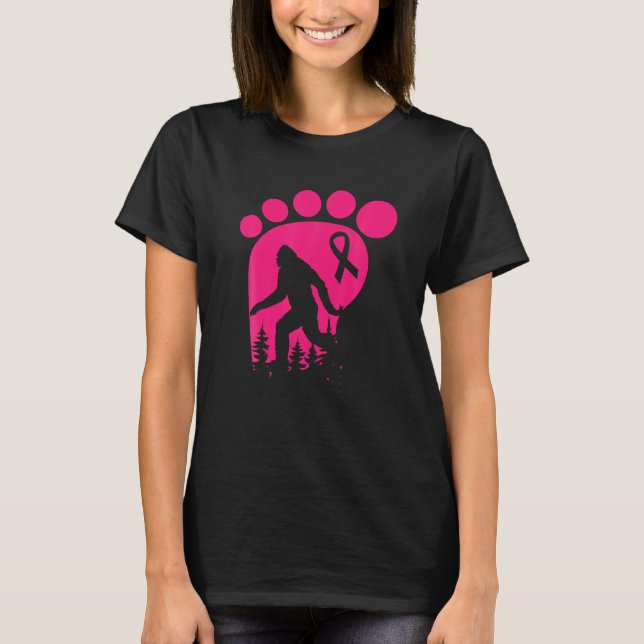 Bigfoot Pink Ribbon Breast Cancer Awareness Cool T-Shirt (Front)