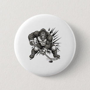 Bigfoot Player Playing Hockey Funny Sasquatch Ice 6 Cm Round Badge