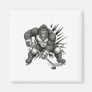 Bigfoot Player Playing Hockey Funny Sasquatch Ice  Magnet