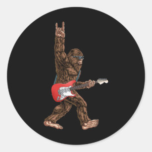 Bigfoot Playing A Electric Guitar Rock On Sasquatc Classic Round Sticker