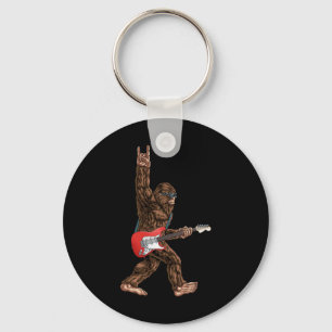 Bigfoot Playing A Electric Guitar Rock On Sasquatc Key Ring