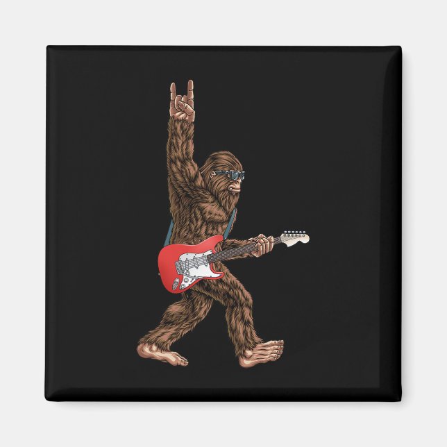 Bigfoot Playing A Electric Guitar Rock On Sasquatc Magnet (Front)