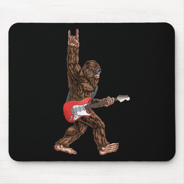 Bigfoot Playing A Electric Guitar Rock On Sasquatc Mouse Mat (Front)