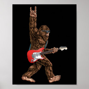 Bigfoot Playing A Electric Guitar Rock On Sasquatc Poster