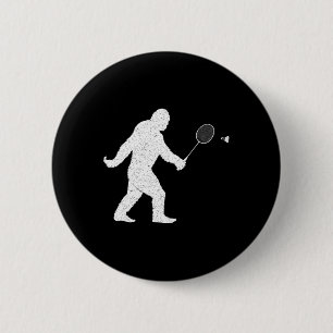 Bigfoot Playing Badminton Shuttle Funny Badminton 6 Cm Round Badge