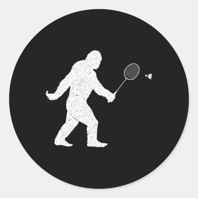 Bigfoot Playing Badminton Shuttle Funny Badminton  Classic Round Sticker (Front)