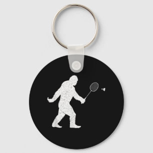 Bigfoot Playing Badminton Shuttle Funny Badminton Key Ring