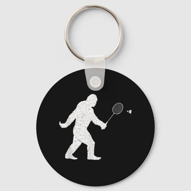 Bigfoot Playing Badminton Shuttle Funny Badminton  Key Ring (Front)