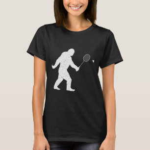 Bigfoot Playing Badminton Shuttle Funny Badminton T-Shirt