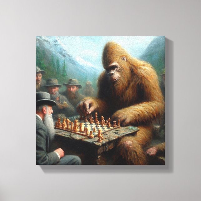 Bigfoot Playing Chess Canvas Print (Front)