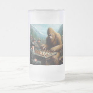 Bigfoot Playing Chess Frosted Glass Beer Mug