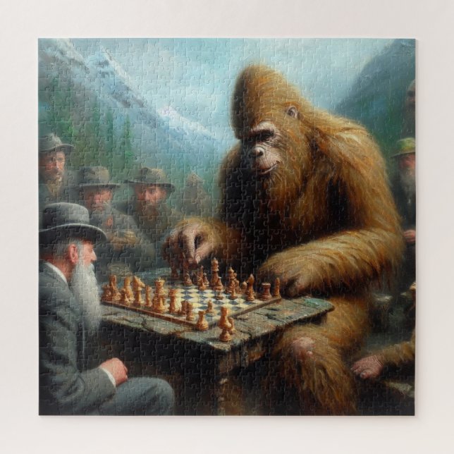 Bigfoot Playing Chess Jigsaw Puzzle (Vertical)