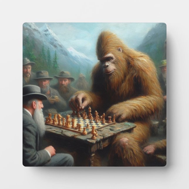 Bigfoot Playing Chess Plaque (Front)