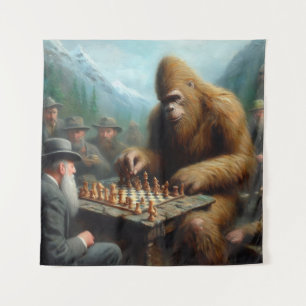 Bigfoot Playing Chess Tapestry