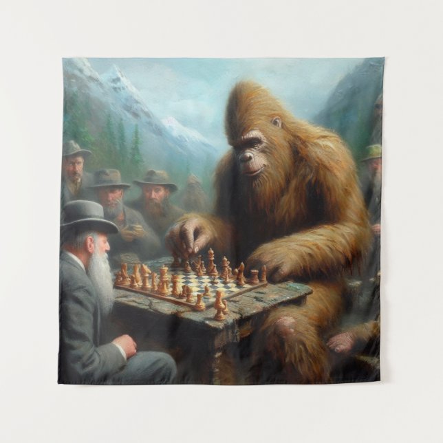 Bigfoot Playing Chess Tapestry (Front)