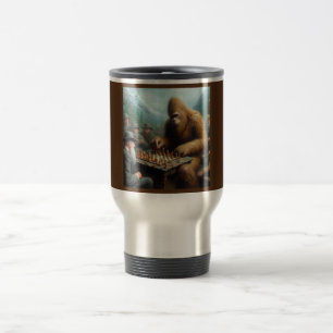 Bigfoot Playing Chess Travel Mug