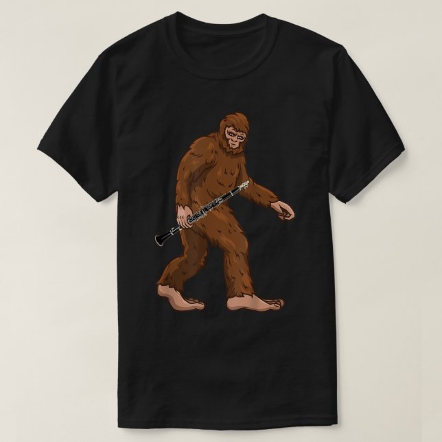 Bigfoot Playing Clarinet Music Musician Funny Clar T-Shirt (Design Front)