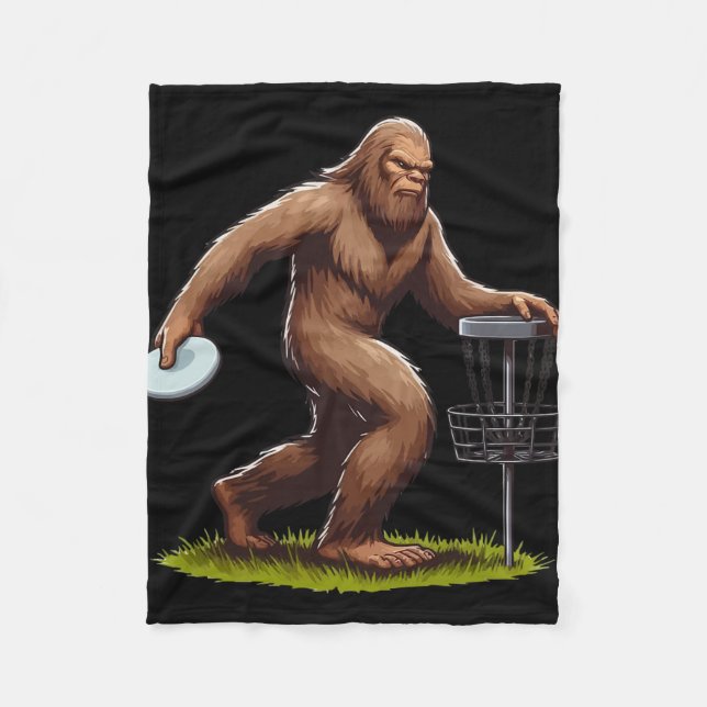 Bigfoot Playing Disc Golf Funny Disc Golfer Player Fleece Blanket (Front)